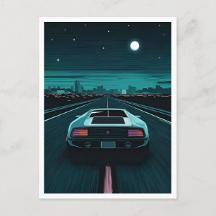 Cartão Postal Supercarro Futurista Vaporwave Lo-Fi Retro anos 80