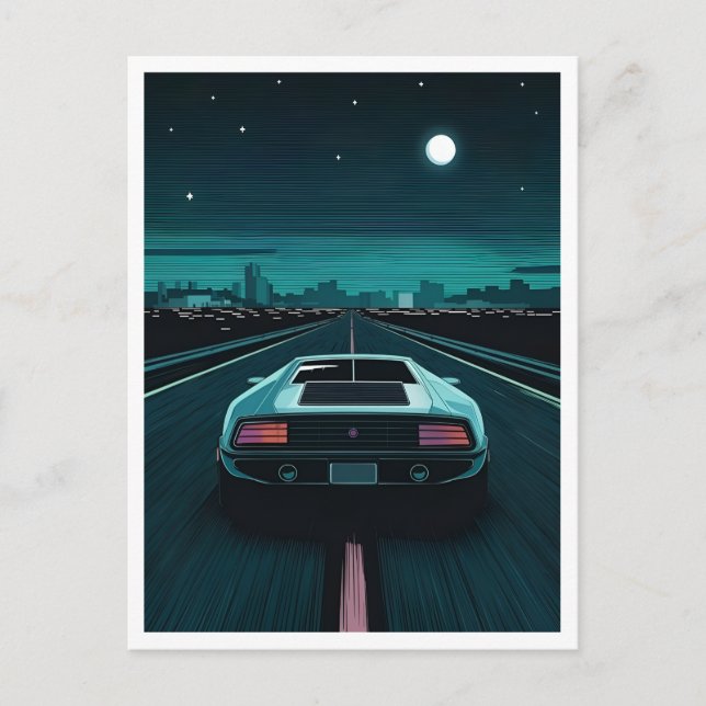 Cartão Postal Supercarro Futurista Vaporwave Lo-Fi Retro anos 80 (Frente)