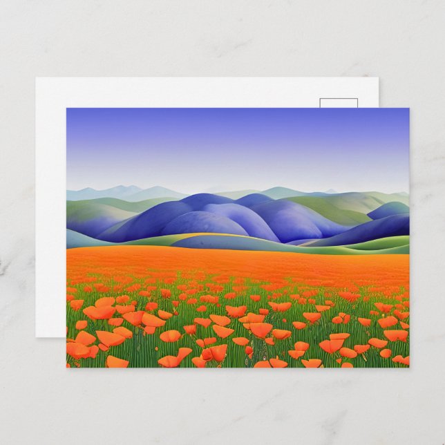 Cartão Postal Superflores | Paisagem de Poppies Surreais (Frente/Verso)
