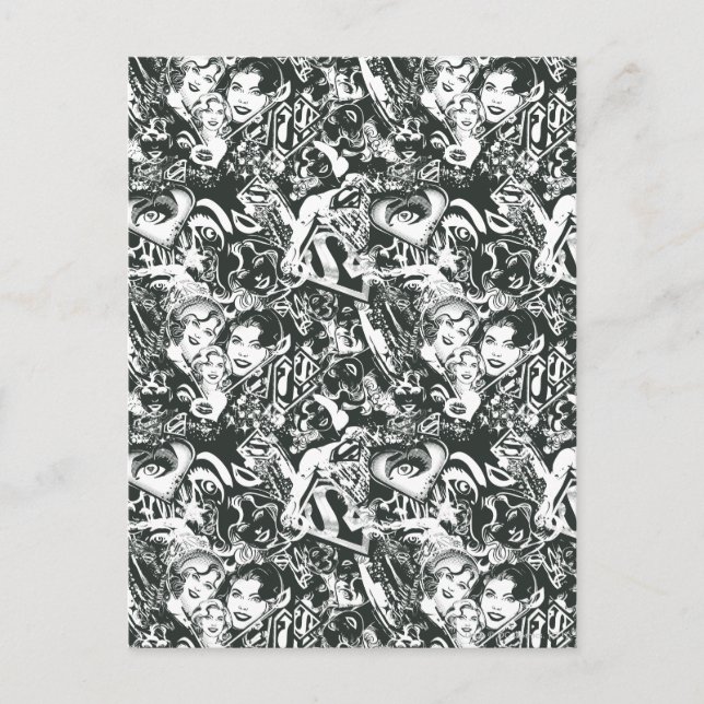 Cartão Postal Supergirl Black and White Collage (Frente)