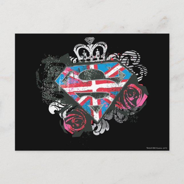 Cartão Postal Supergirl British Flag e Rosas (Frente)