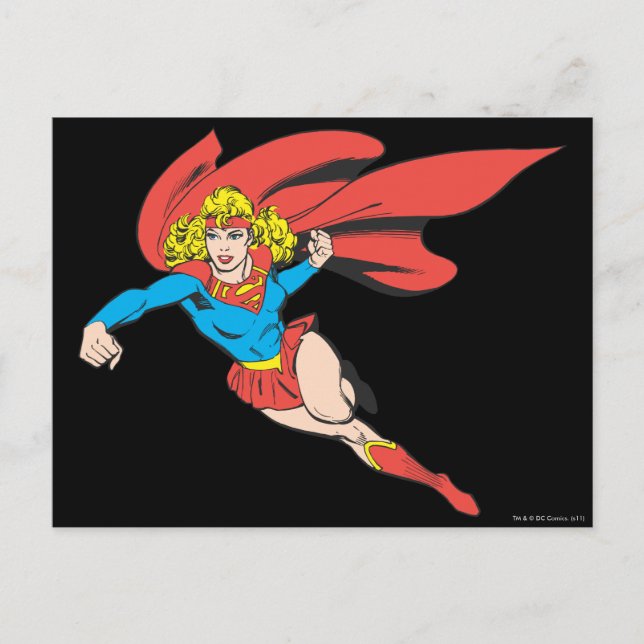 Cartão Postal Supergirl Leaps e Punhos (Frente)