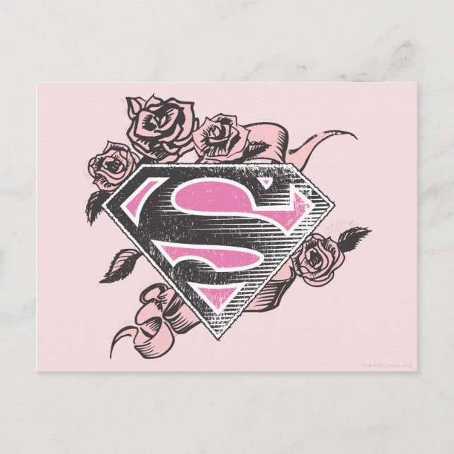 Cartão Postal Supergirl Logo with Roses (Frente)