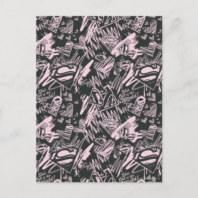 Cartão Postal Supergirl Pink e Black Scribbles (Frente)