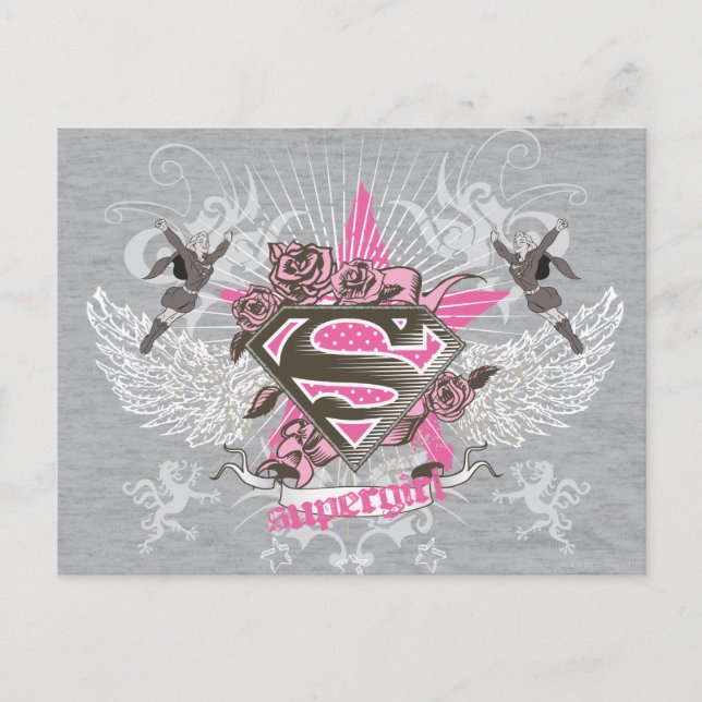 Cartão Postal Supergirl Star e Rosas (Frente)
