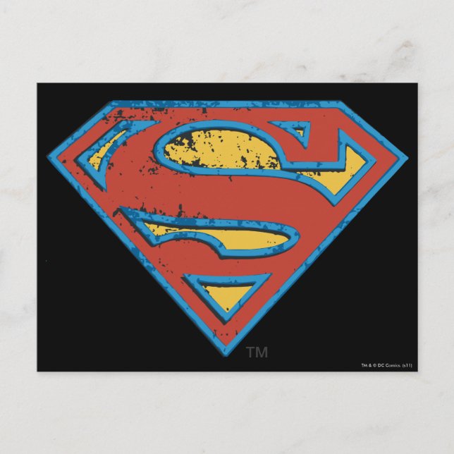 Cartão Postal Superman S-Shield | Logotipo Azul de Grunge (Frente)
