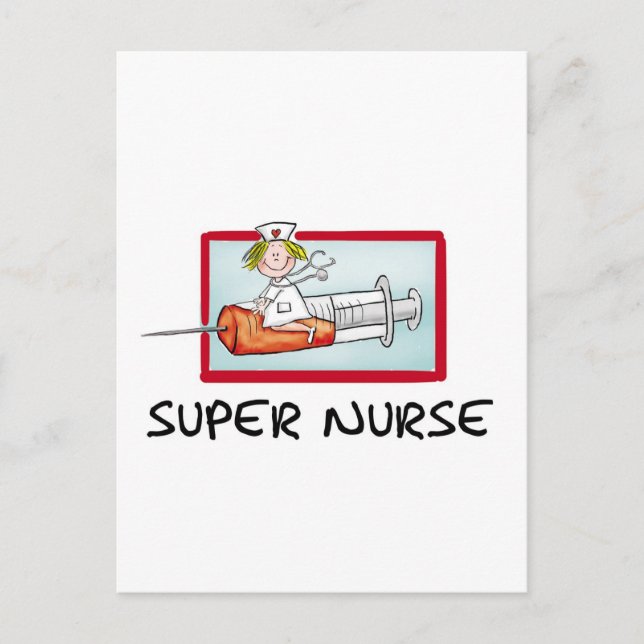Cartão Postal supernurse - enfermeira cómico dos desenhos (Frente)