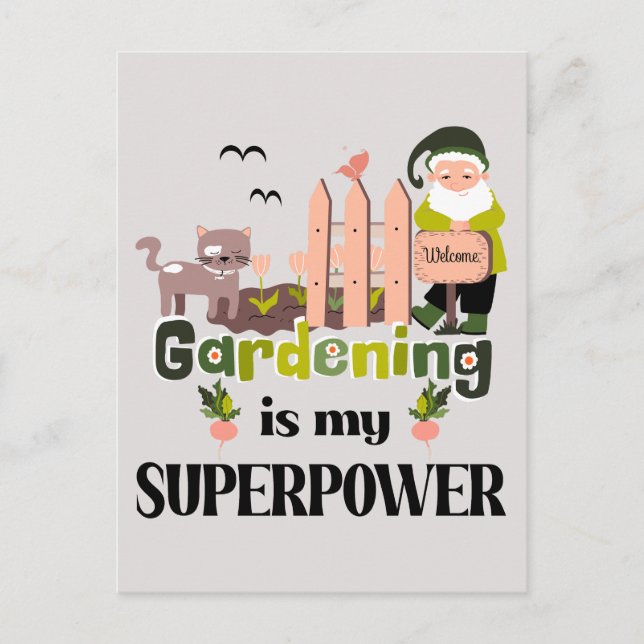 Cartão Postal Superpotência de jardinagem, jardineiro-cúmulo (Frente)