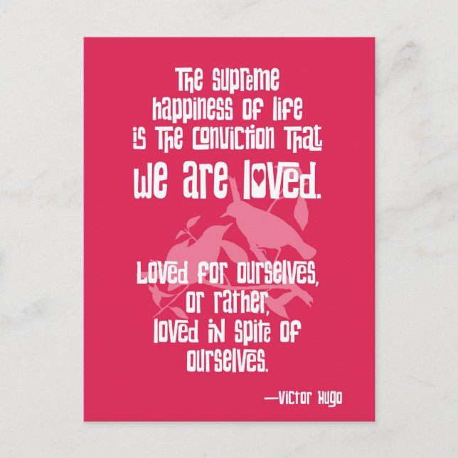 Cartão Postal Suprema Felicidade da Vida de Victor Hugo (Frente)