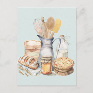 Cartão Postal Suprimentos de Cozinha Aquarela Utensílios de Pada