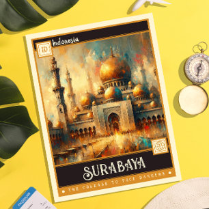Cartão Postal Surabaya, Indonésia   Vintage Painting