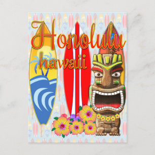 Cartão Postal Surf Honolulu Hawaii Tiki