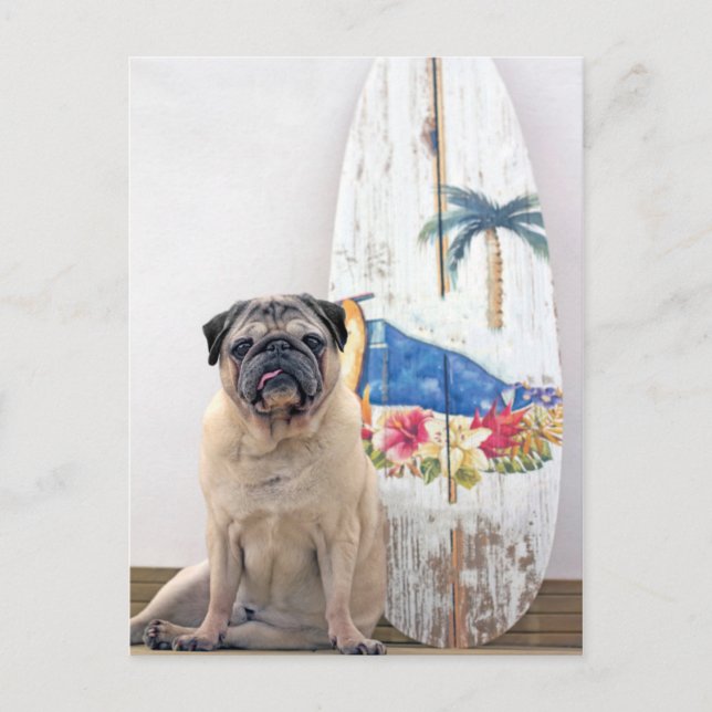 Cartão Postal Surf Pug (Frente)