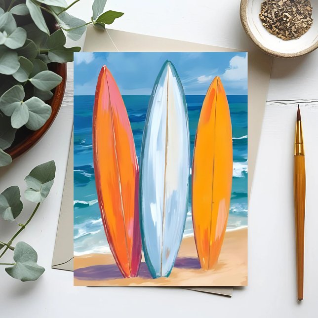 Cartão Postal Surf the Waves | Watercolor Beach Ocean (Criador carregado)