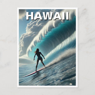 Cartão Postal Surfando no Havaí na Onda da Surfista do Havaí