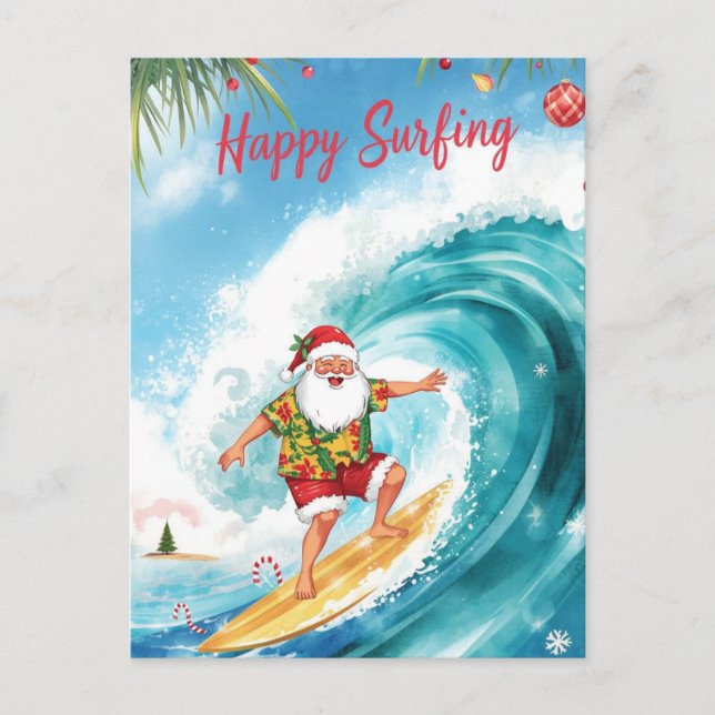 Cartão Postal Surfando o Natal com o PAPAI NOEL  (Frente)