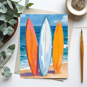 Cartão Postal Surfar as Ondas Oceano Praia Aquarela