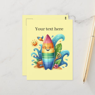 Cartão Postal Surfboard de praia personalizável no verão diverti