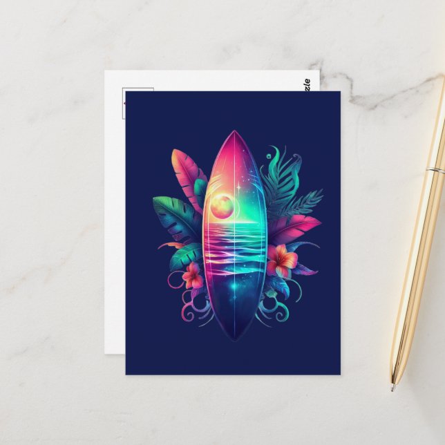 Cartão Postal Surfboard Tropical Beach (Frente/Verso In Situ)