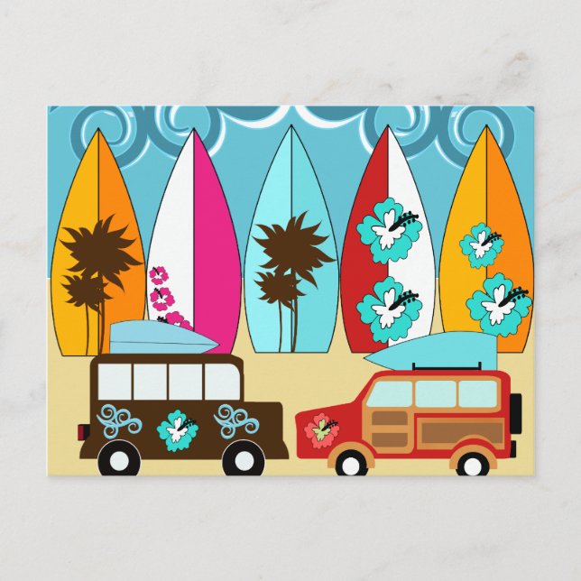 Cartão Postal Surfboards Beach Bum Surfing Hippie Vans (Frente)