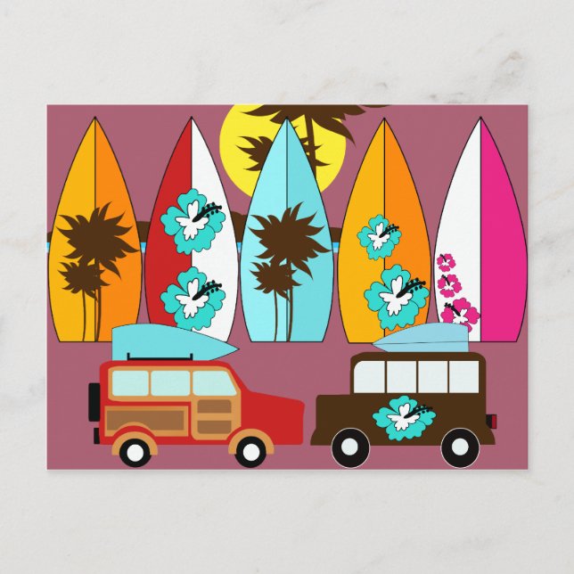 Cartão Postal Surfboards Beach Bum Surfing Hippie Vans (Frente)