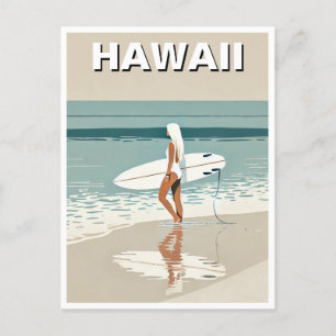 Cartão Postal Surfe de viagens vintage no Havaí
