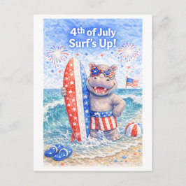 Cartão Postal Surfer 4th July Independence Day Hippo at Beach 