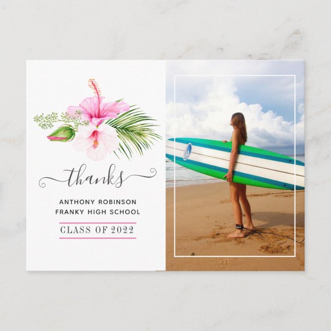 Cartão Postal Surfer Adventure Festa de formatura Obrigado (Frente)