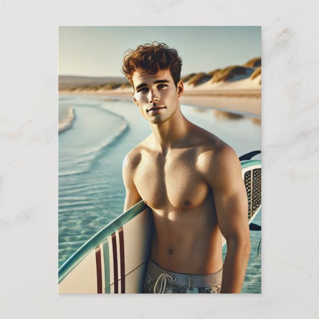 Cartão Postal Surfer Dude na praia (Frente)