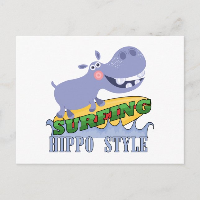 Cartão Postal Surfer Hippopotamus (Frente)