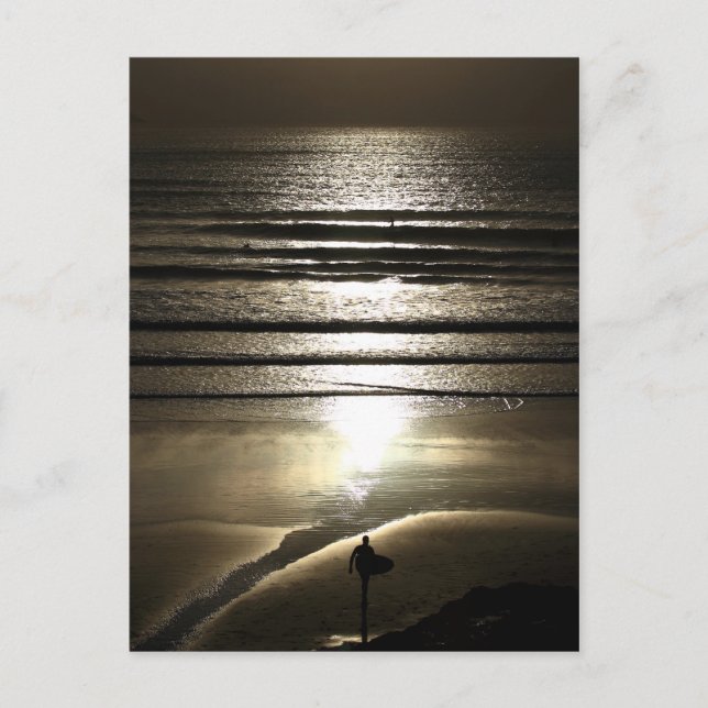 Cartão Postal Surfer Sunset em Polzeath (Frente)