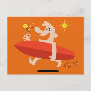 Cartão Postal Surfista Engraçado com Cartaz Cocktail