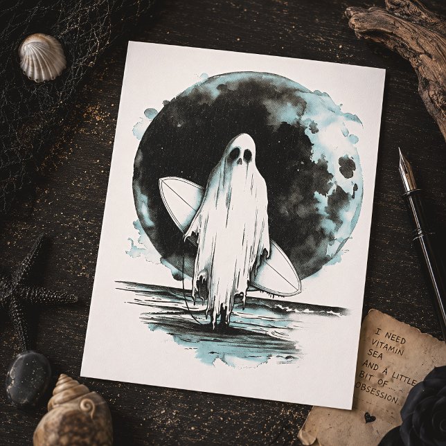 Cartão Postal Surfista Gótico de Verão Fantasma Praia Assustador (Criador carregado)