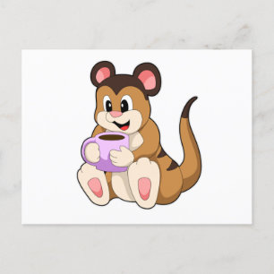 Cartão Postal Suricata com Xícara de Café