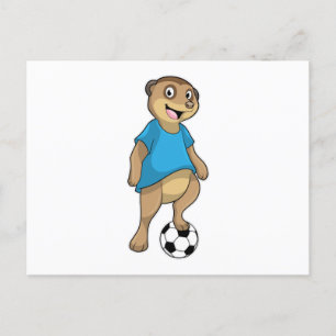 Cartão Postal Suricata como jogador de futebol com bola de futeb