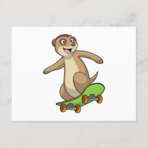 Cartão Postal Suricata como Patinador com Skate