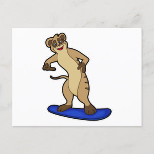 Cartão Postal Suricata como Snowboarder com Snowboard