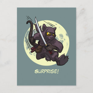 Cartão Postal Surpresa! Cartoon Ninja Flying Kick