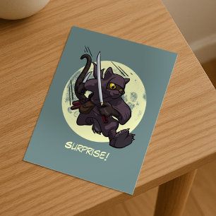Cartão Postal Surpresa! Cartoon Ninja Flying Kick