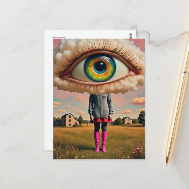 Cartão Postal surreal art head in the clouds eyeball (Frente/Verso In Situ)