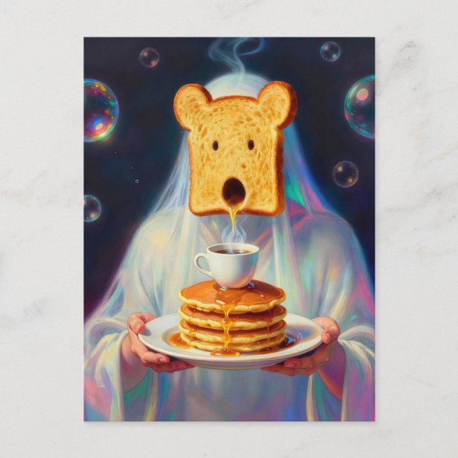 Cartão Postal Surreal Breakfast Toast Pancakes and Coffee  (Frente)