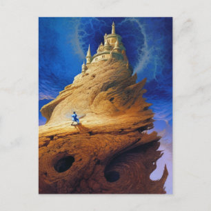 Cartão Postal Surreal Castle On Mountain Landscape Fantasy Art