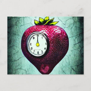 Cartão Postal Surreal Clock Strawberry