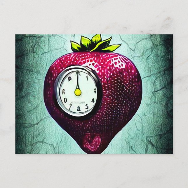 Cartão Postal Surreal Clock Strawberry (Frente)