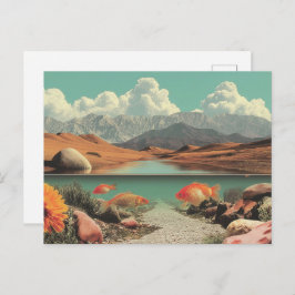 Cartão Postal Surreal Desert and Lake with Goldfish