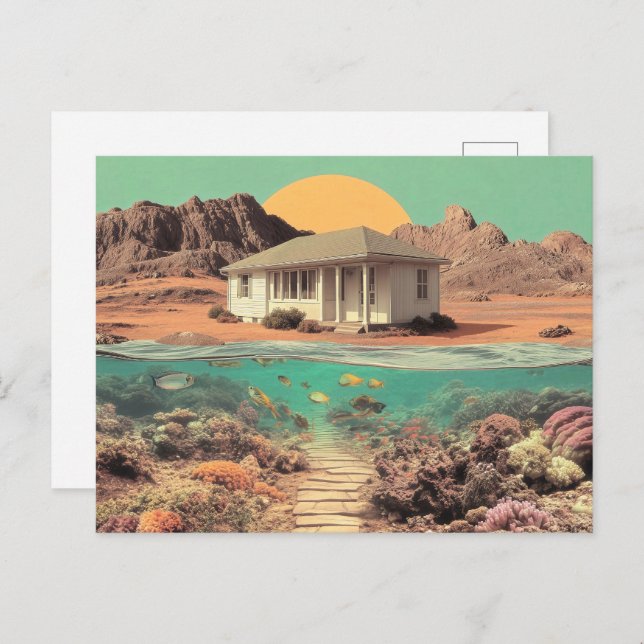 Cartão Postal Surreal Desert House with Underwater Reef (Frente/Verso)
