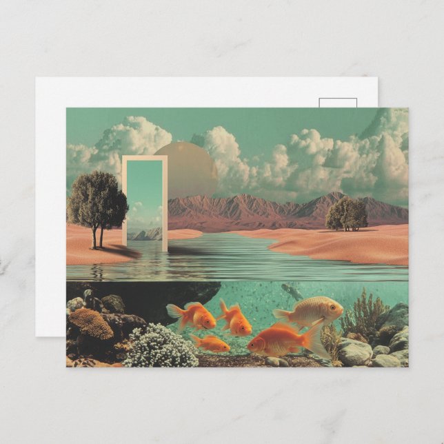 Cartão Postal Surreal Doorway in Desert with Underwater (Frente/Verso)