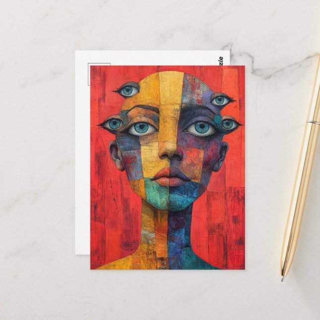 Cartão Postal Surreal Face With Lots of Eyes (Frente/Verso In Situ)