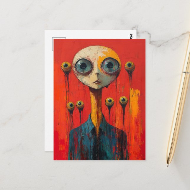 Cartão Postal Surreal Face With  Several Eyes (Frente/Verso In Situ)