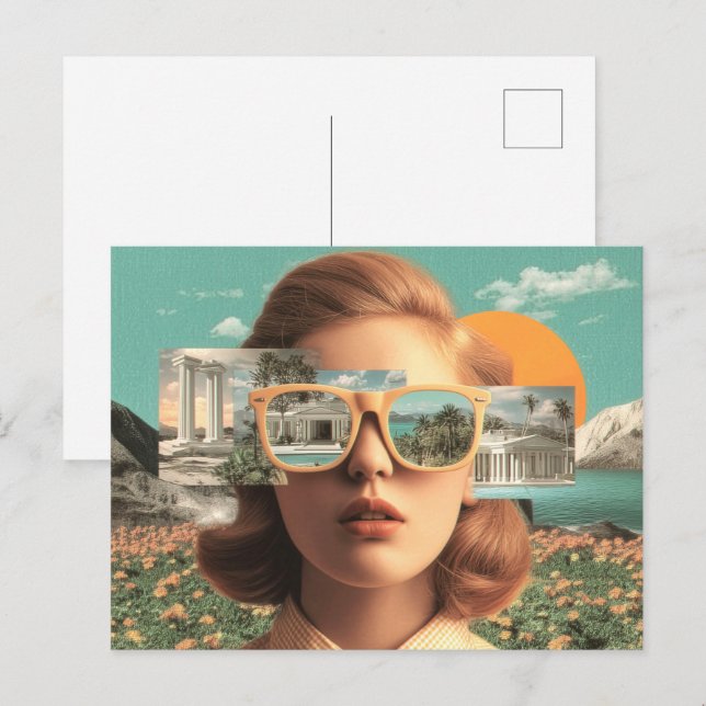 Cartão Postal Surreal female portrait with retro sunglasses (Frente/Verso)